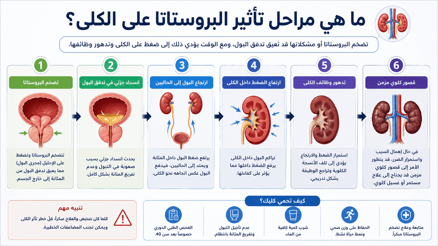 ما هي مراحل تأثير البروستاتا على الكلى؟